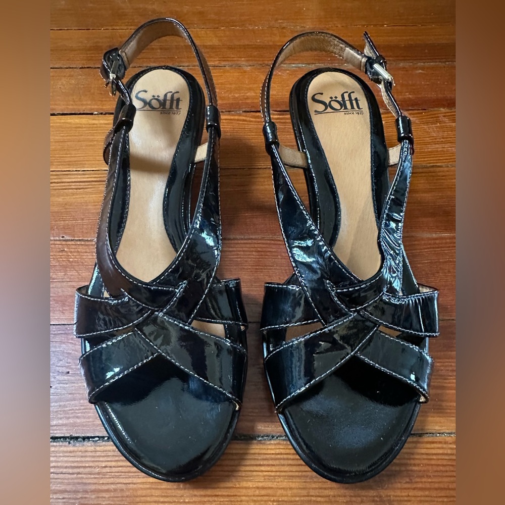 Sofft Andrea Black Patent Leather Slingback Size 8.5